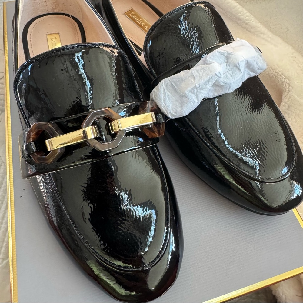 Louise et Cie Glossy Black Loafers with Gold Accent Lo-Brone - Picture 5 of 5